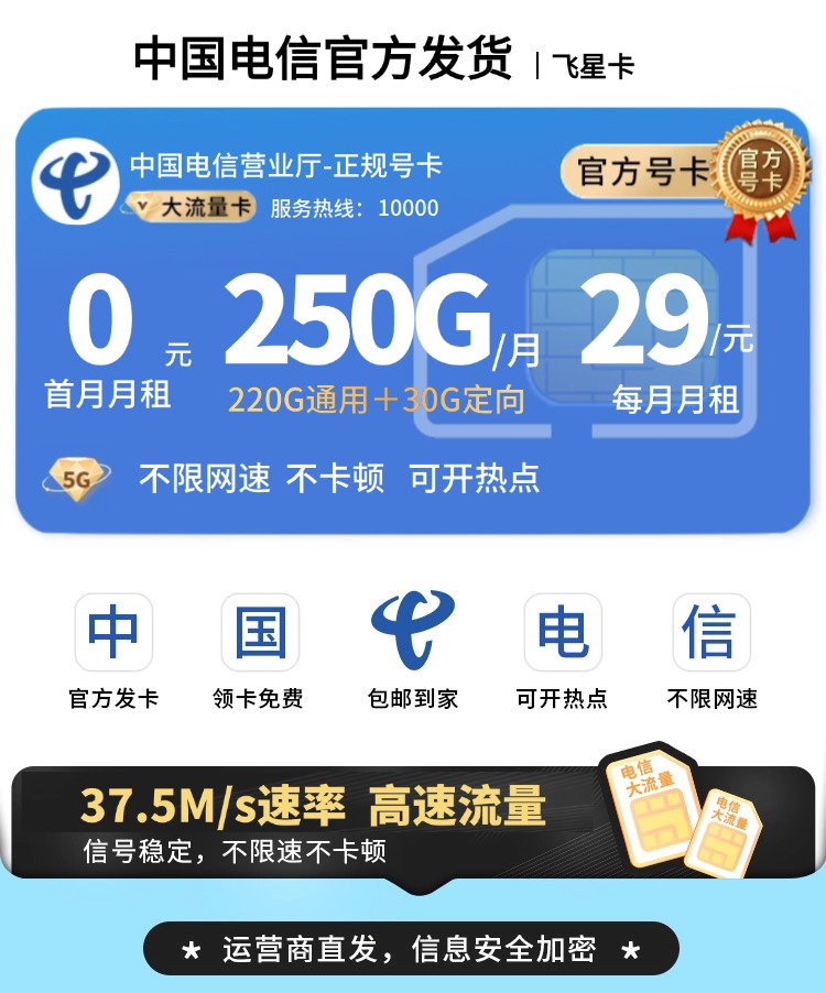 电信飞星卡29元250G流量